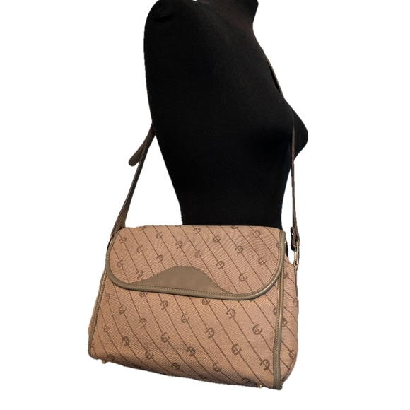 Etienne Aigner Handbags - Etienne Aigner Crossbody bag with all-over logo print and leather trim, tan